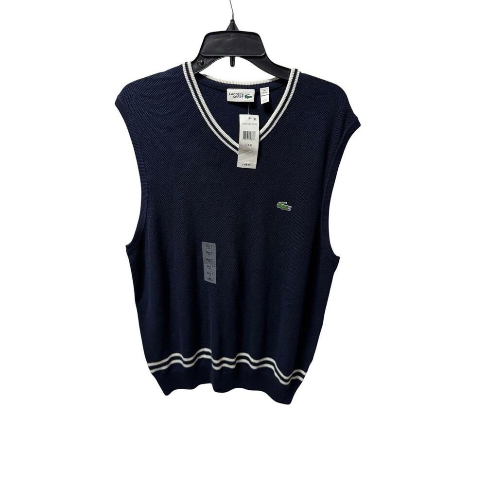 Y2K Lacoste Sport Men’s Blue V-Neck Sleeveless Knit Sweater Vest Cotton XXL NWT